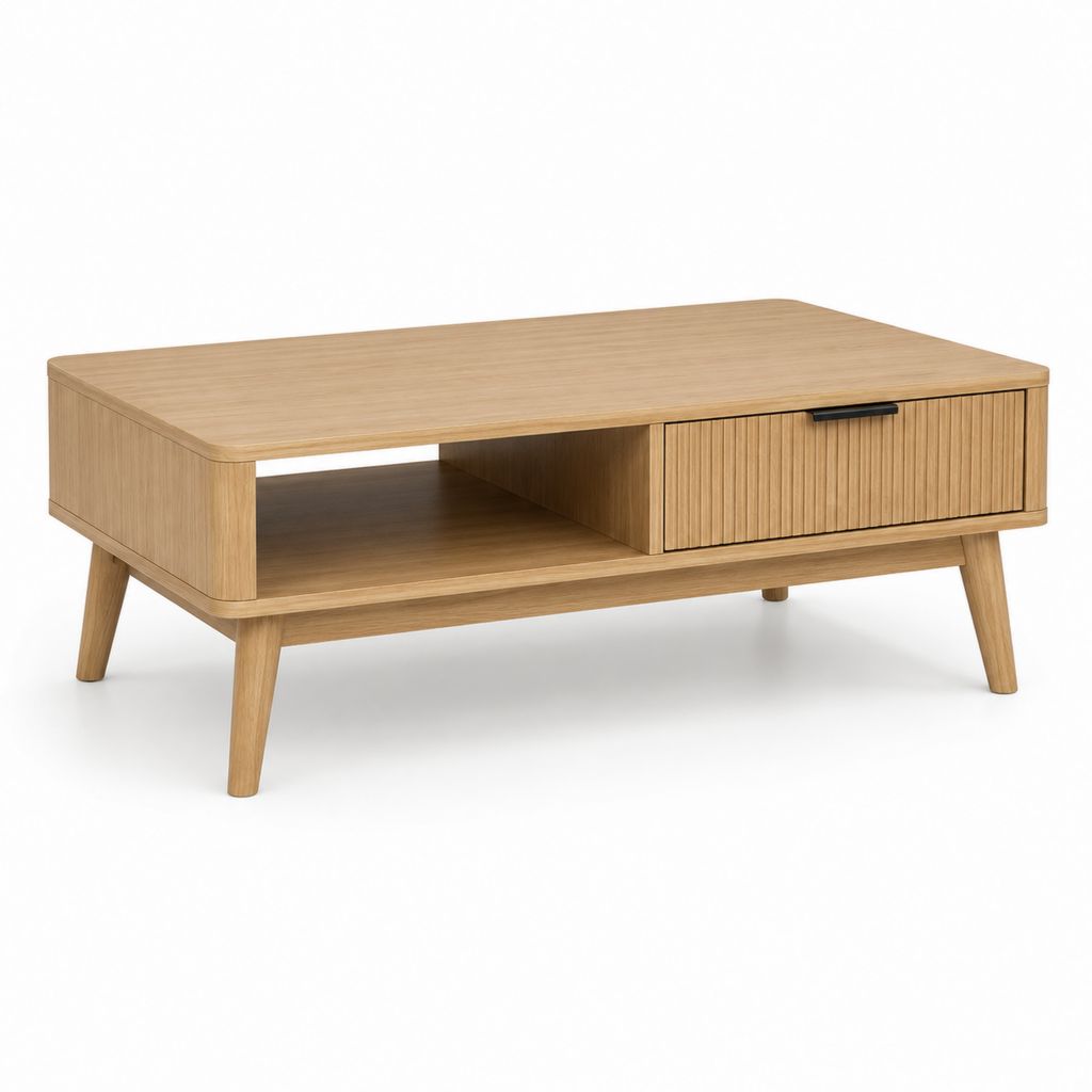 Couchtisch Eiche rechteckig mit Schublade und offenem Fach 100 x 60 x 45 cm