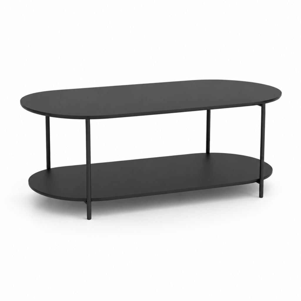 Couchtisch Schwarz aus pulverbeschichtetem Stahl oval mit Ablage 100 x 50 x 45 cm