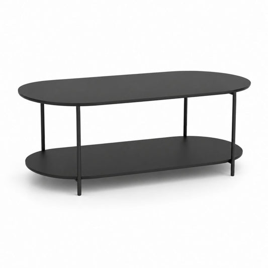 Couchtisch Schwarz aus pulverbeschichtetem Stahl oval mit Ablage 100 x 50 x 45 cm