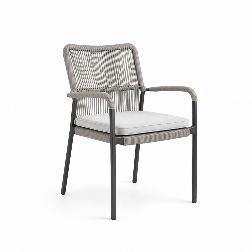 Gartenstuhl mit Armlehnen Grau Aluminium Polyesterseil 57 x 62 x 84 cm