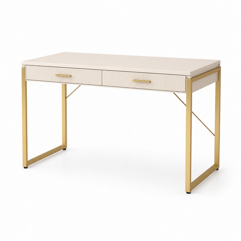 Schreibtisch mit 2 Schubladen Cremeweiß Gold Stahl MDF rechteckig 120 x 60 x 76 cm