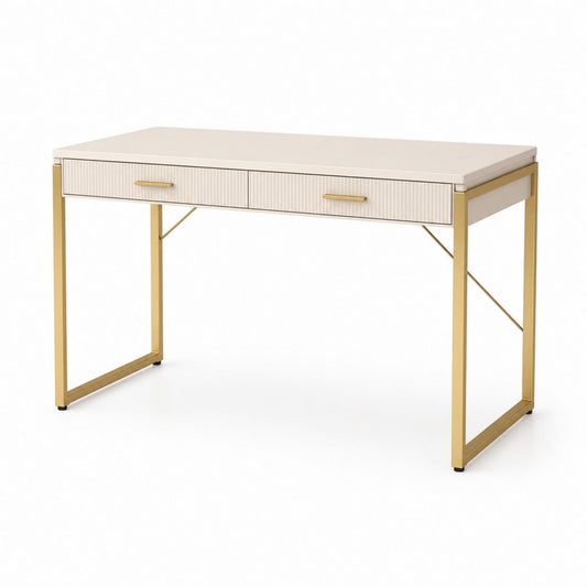 Schreibtisch mit 2 Schubladen Cremeweiß Gold Stahl MDF rechteckig 120 x 60 x 76 cm