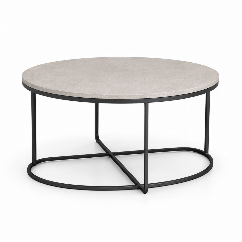 Runder Couchtisch Grau Schwarz mit MDF Tischplatte und Stahlgestell Ø 80 x 45 cm