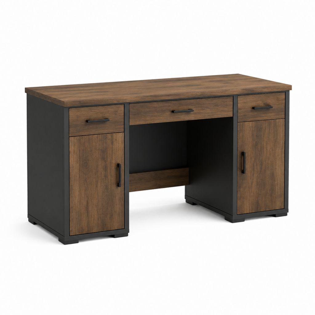 Schreibtisch mit 3 Schubladen und 2 Türen Braun Schwarz Spanplatte rechteckig 120 x 60 x 75 cm