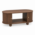 Couchtisch Walnussbraun MDF mit Walnussfurnier oval 120 x 60 x 45 cm mit Schiebetüren und Ablagefach