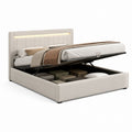 Stauraumbett Doppelbett Beige Polyester mit LED-Kopfteil und Gasdruckfeder 180 x 200 cm