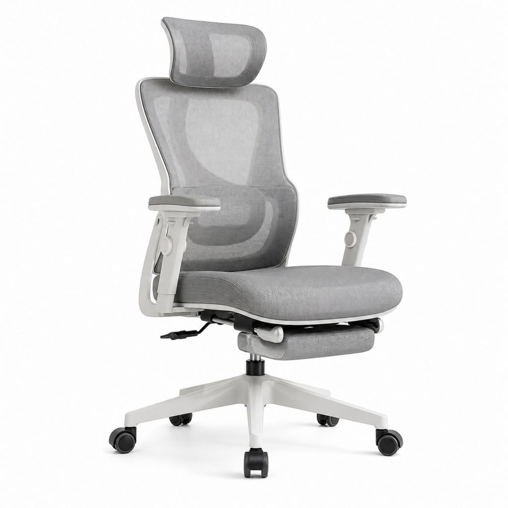 Ergonomischer Bürostuhl Grau mit Polyester-Netzrücken höhenverstellbar 65 x 65 x 118-128 cm