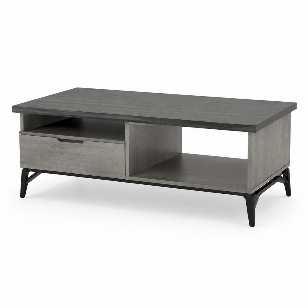 Couchtisch Grau aus Spanplatte mit Melaminharzbeschichtung rechteckig 110 x 60 x 45 cm mit Schublade und offenen Fächern