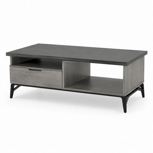 Couchtisch Grau aus Spanplatte mit Melaminharzbeschichtung rechteckig 110 x 60 x 45 cm mit Schublade und offenen Fächern