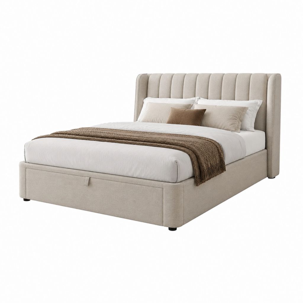 Stauraumbett Polsterbett Beige Polyester rechteckig mit Bettkasten 180 x 200 cm