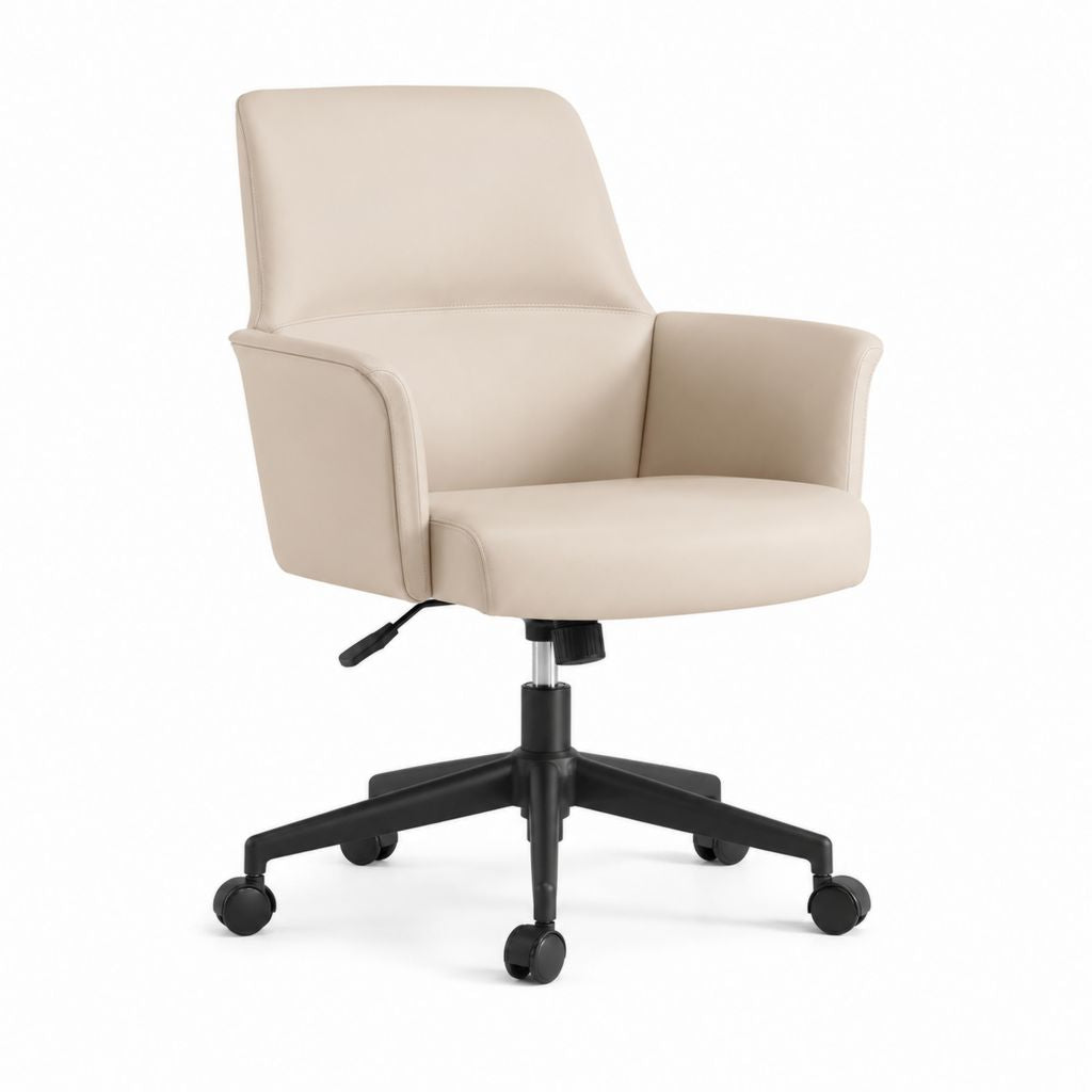 Bürostuhl Drehstuhl Beige mit PU-Kunstleder und Armlehnen 64 x 64 x 94-104 cm