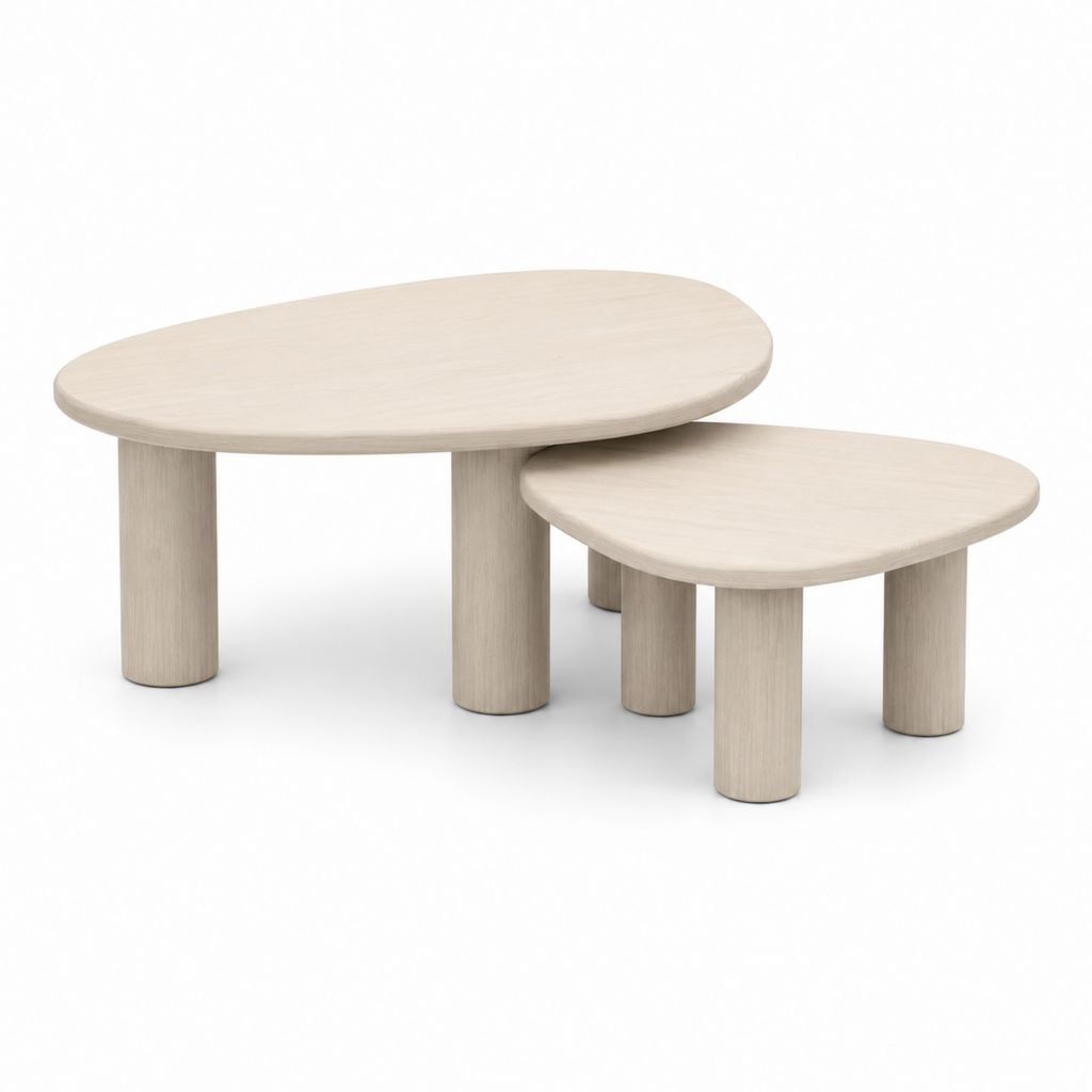Couchtisch-Set 2-teilig Hellbeige MDF in organischer Form 120 x 70 x 40 cm und 90 x 55 x 32 cm
