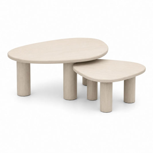 Couchtisch-Set 2-teilig Hellbeige MDF in organischer Form 120 x 70 x 40 cm und 90 x 55 x 32 cm