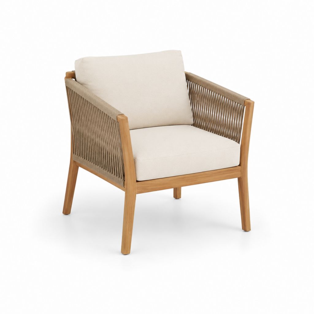 Gartensessel Beige aus Akazienholz und PP-Seilgeflecht 72 x 75 x 78 cm