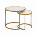 Couchtisch Set 2-teilig Weiß Gold Sinterstein rund Ø 80 cm und Ø 60 cm