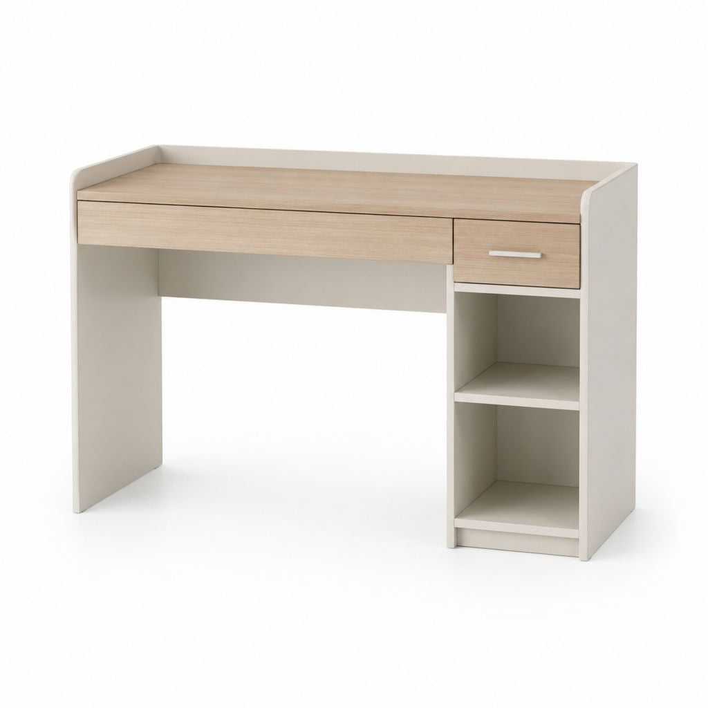 Schreibtisch mit Schubladen und Regalfächern Weiß Eiche hell Spanplatte rechteckig 100 x 50 x 90 cm
