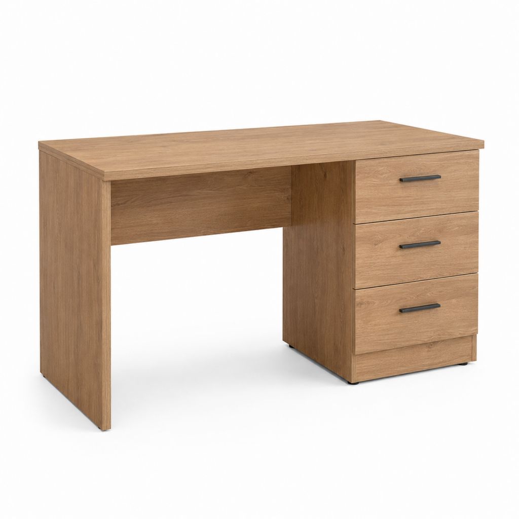 Schreibtisch mit 3 Schubladen Eichenoptik Spanplatte 120 x 60 x 75 cm