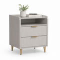 Nachttisch Grau Gold aus MDF rechteckig mit 2 Schubladen und offenem Fach 45 x 40 x 60 cm
