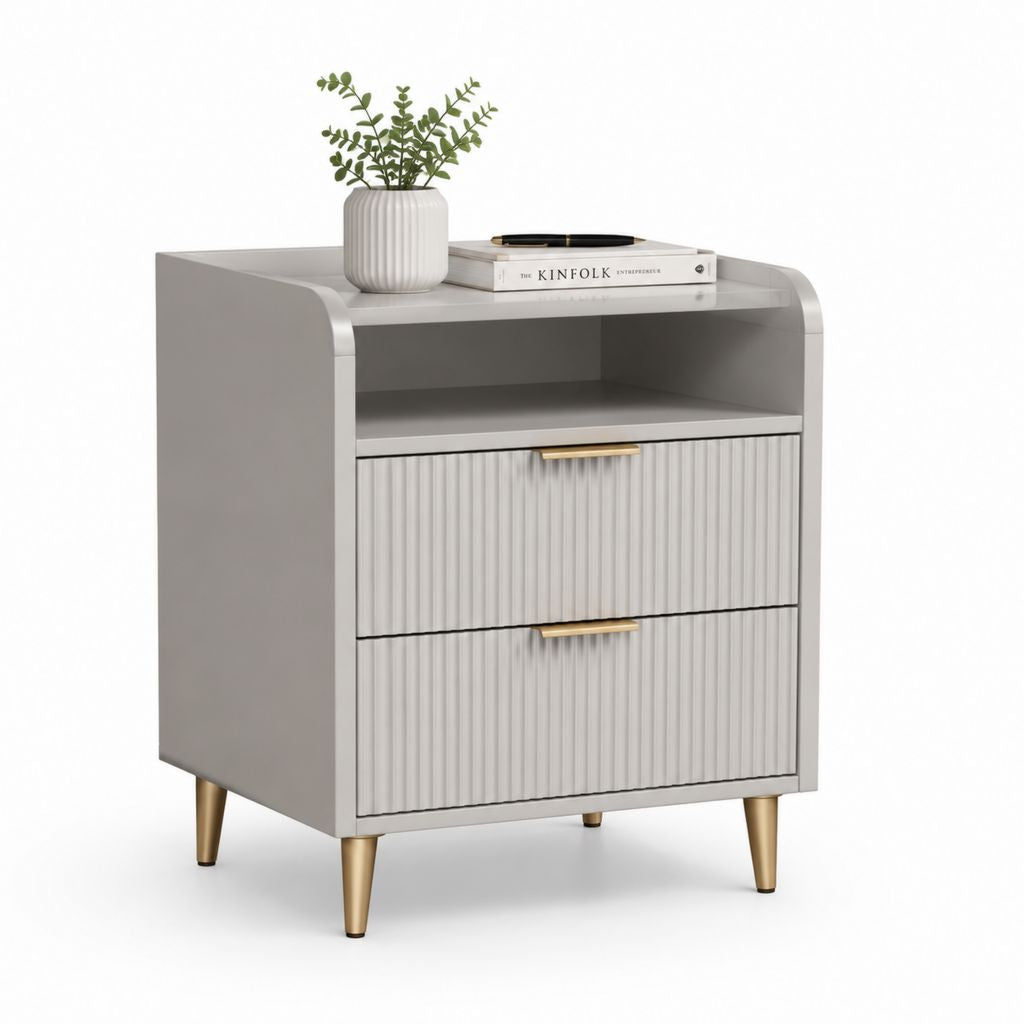Nachttisch Grau Gold aus MDF rechteckig mit 2 Schubladen und offenem Fach 45 x 40 x 60 cm