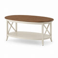 Couchtisch mit Ablage Walnussfarben Creme MDF Massivholz oval 120 x 60 x 45 cm