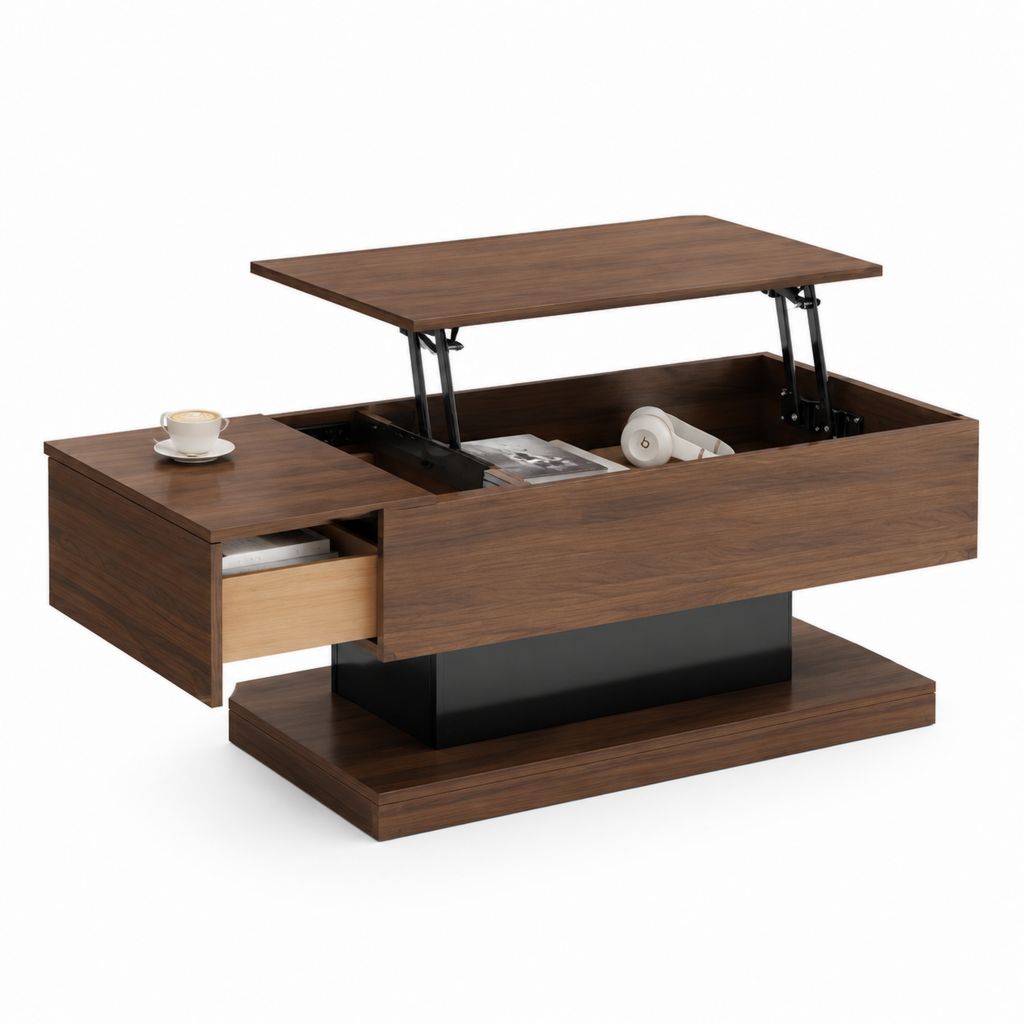 Höhenverstellbarer Couchtisch Walnussbraun MDF rechteckig mit Stauraum 120 x 60 x 45 cm