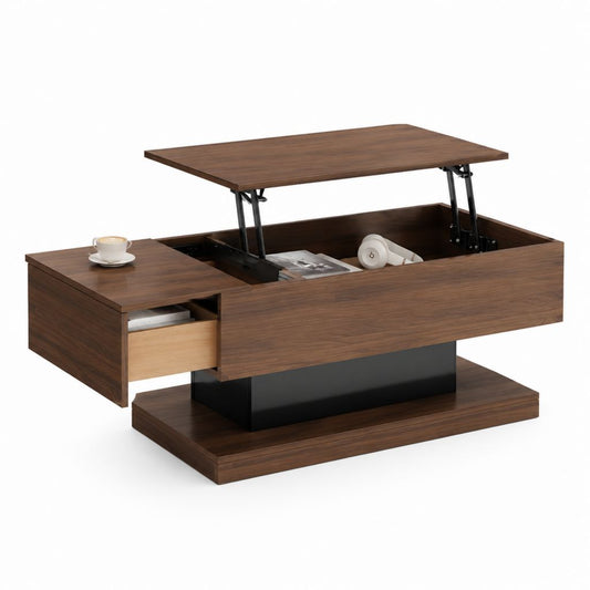 Höhenverstellbarer Couchtisch Walnussbraun MDF rechteckig mit Stauraum 120 x 60 x 45 cm