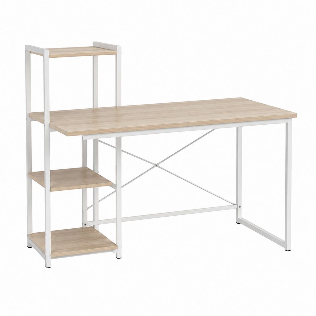 Schreibtisch mit Regal Weiß Eiche Spanplatte Stahl Rechteckig 120 x 60 x 145 cm